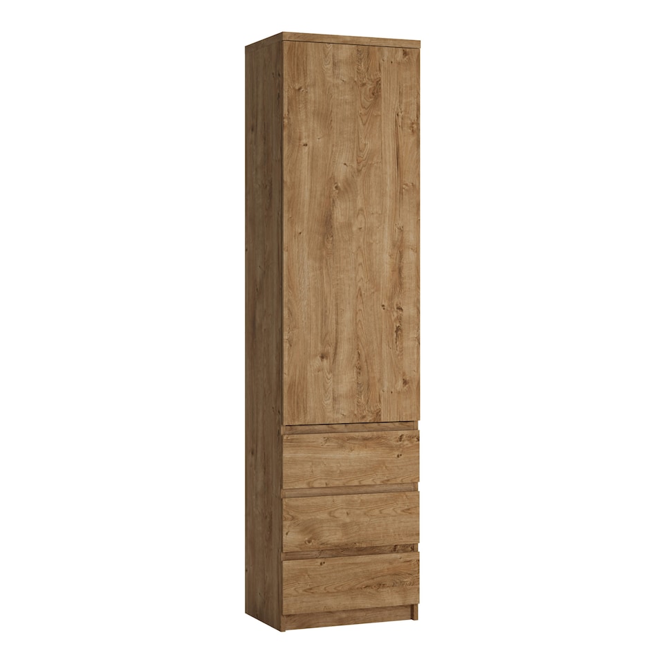 image 1 of Fribo Tall Narrow 1 Door 3 Drawer Cupboard in Oak