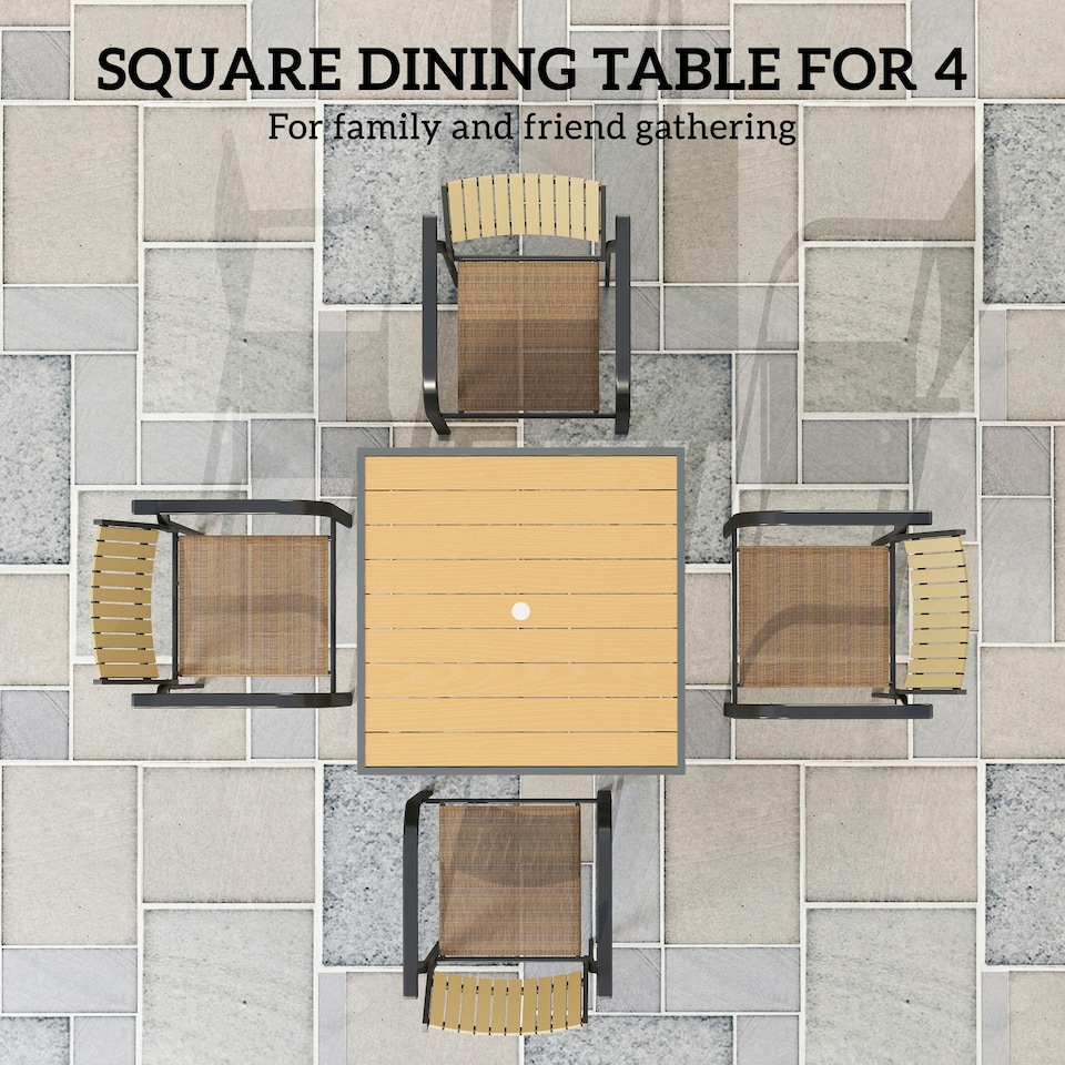 image 1 of Outsunny 90cm Square Outdoor Patio Garden Dining Table with Umbrella Hole Yellow | Natural wood finish