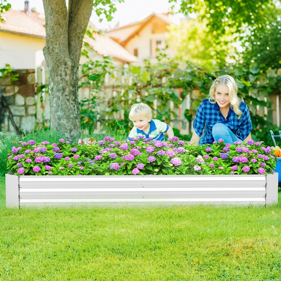 image 1 of COSTWAY Galvanized Raised Garden Bed Metal Planter Box Silver