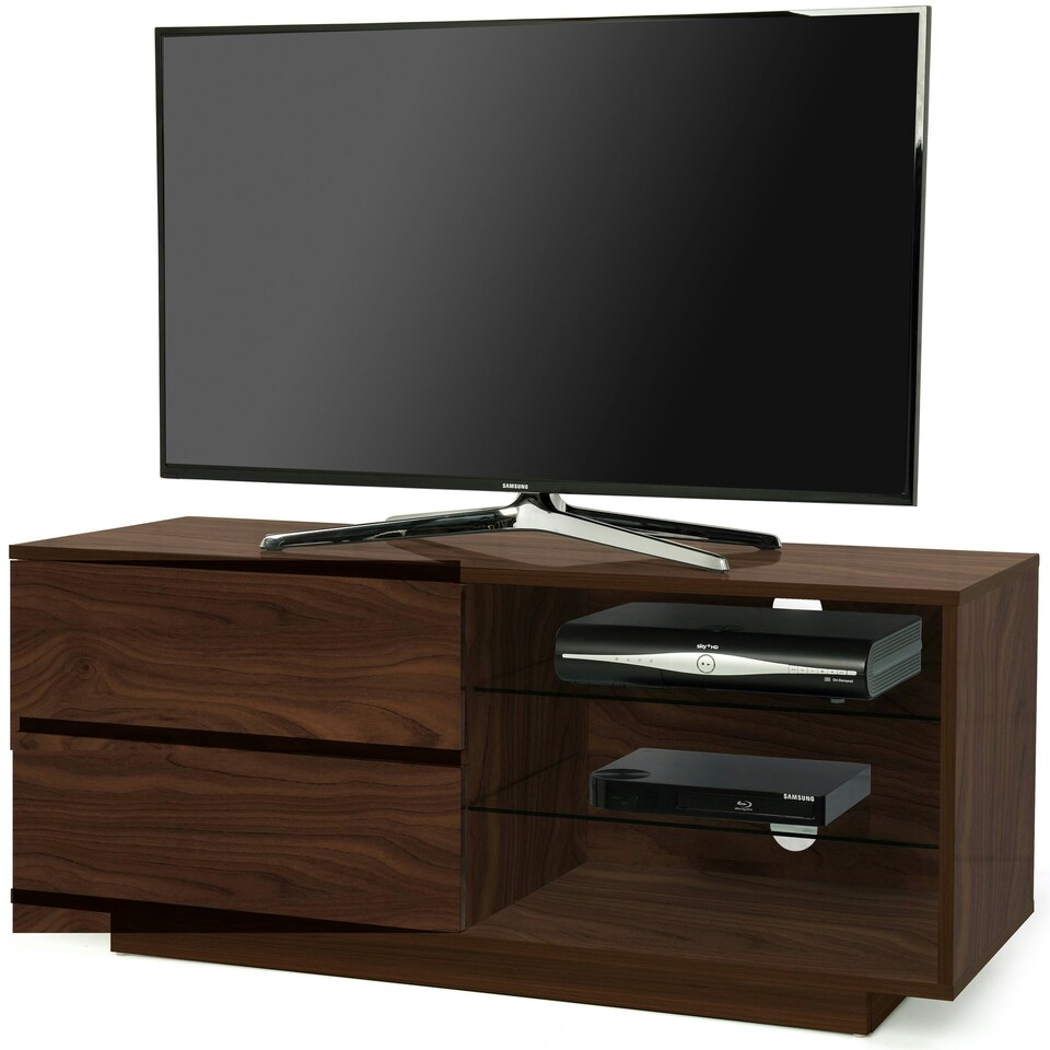image 1 of Centurion Supports Gallus Premium Walnut with 2-Walnut Drawers and 3-Shelves 32"-55" LED/OLED/LCD TV Cabinet Brown