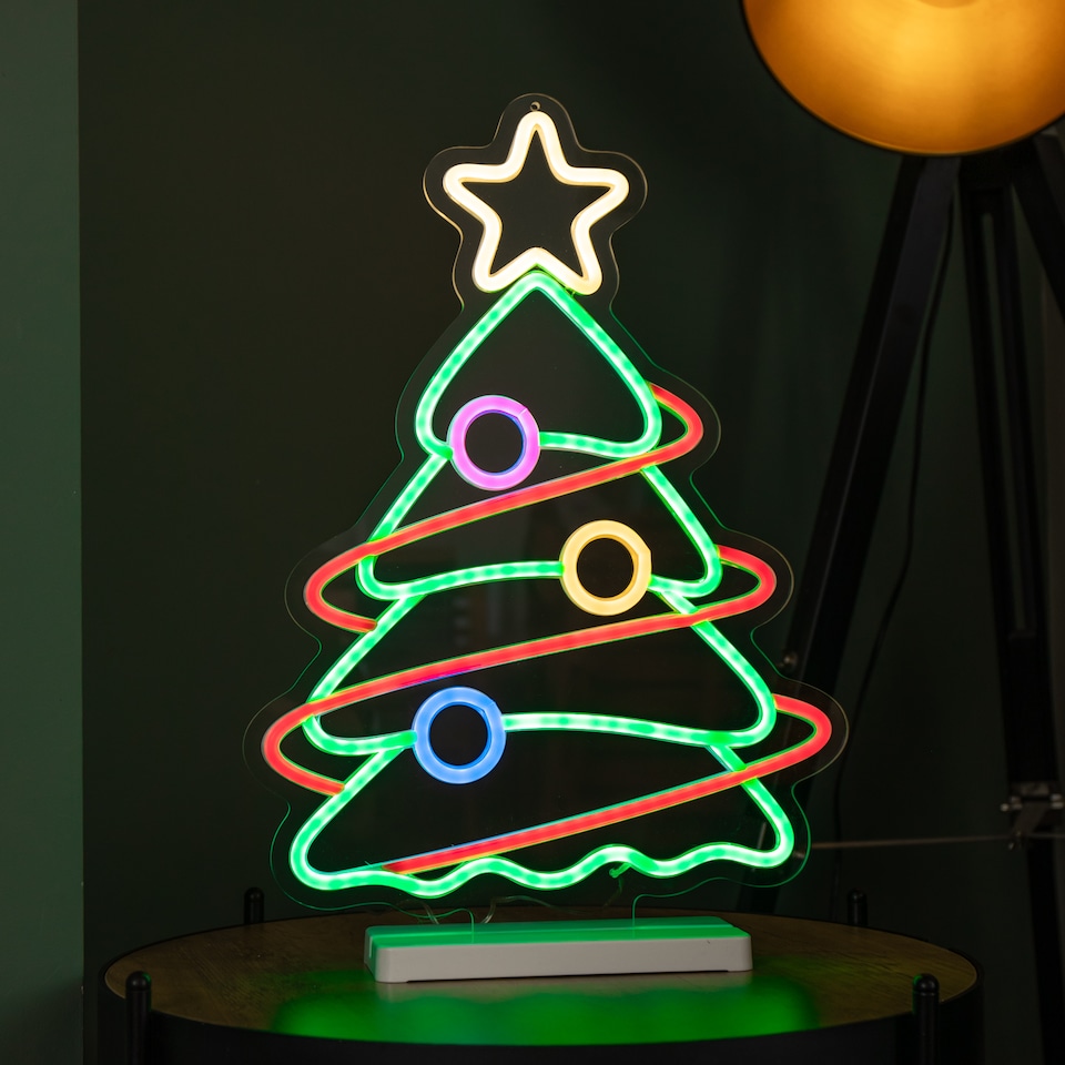 image 1 of 45cm Light up Neon Effect Christmas Tree with Base in Multi-Coloured