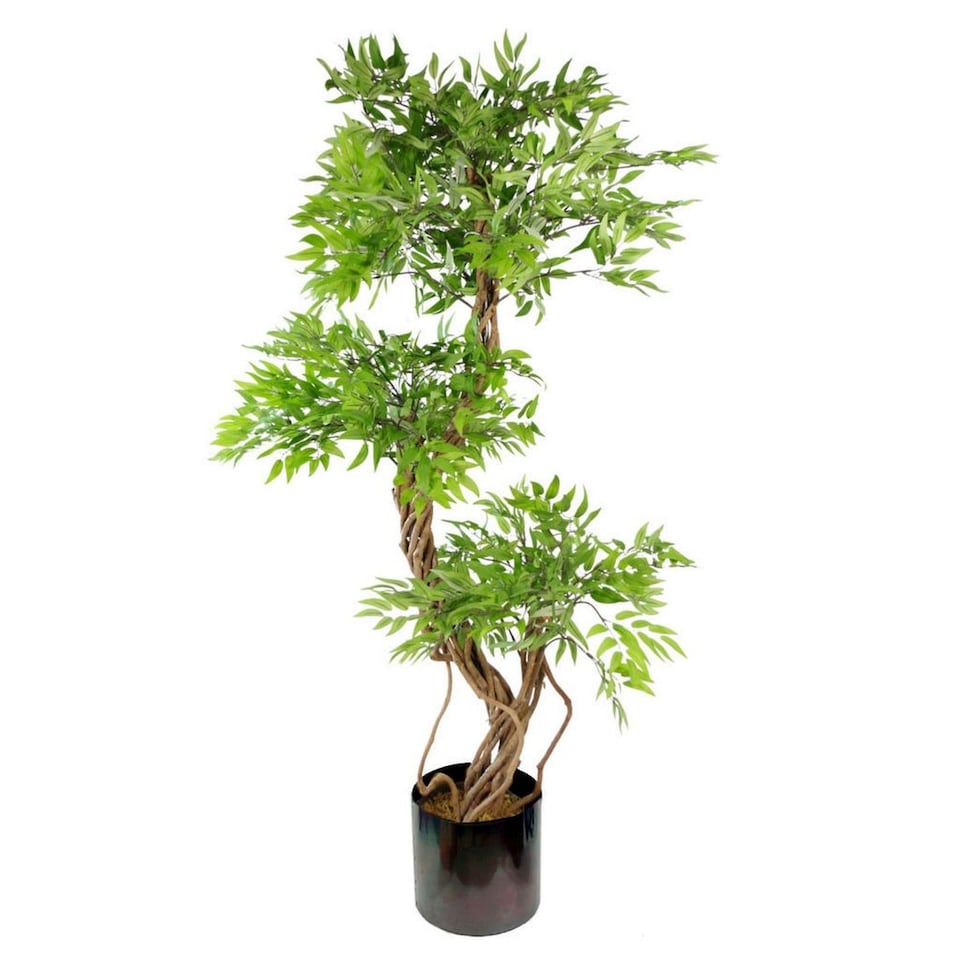 140cm Leaf Realistic Artificial Japanese Fruticosa Ficus Tree, Green Rainbow | Green | 4ft
