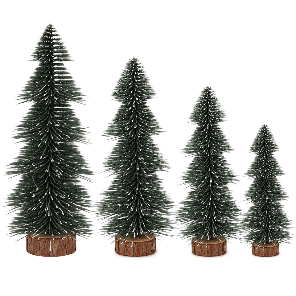 image 1 of 4 Sizes Green Snow-Dusted Pine Christmas Tree, Mini Tabletop Tree Set