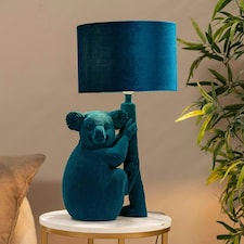 ValueLights Kevin Koala Velvet Teal Blue Table Lamp with Velvet Drum Shade