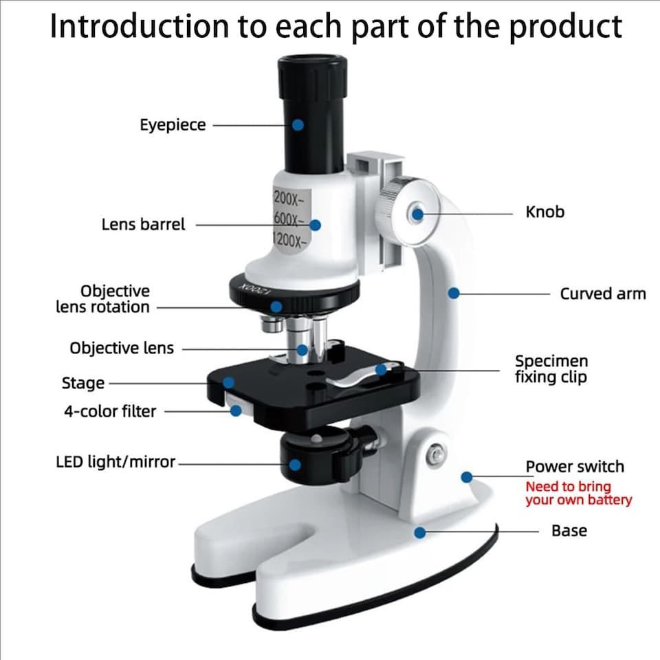 image 1 of Kids Microscope Kit - Portable Science Set with LED Light, Smartphone Holder & 15 Accessories Educational STEM Toy