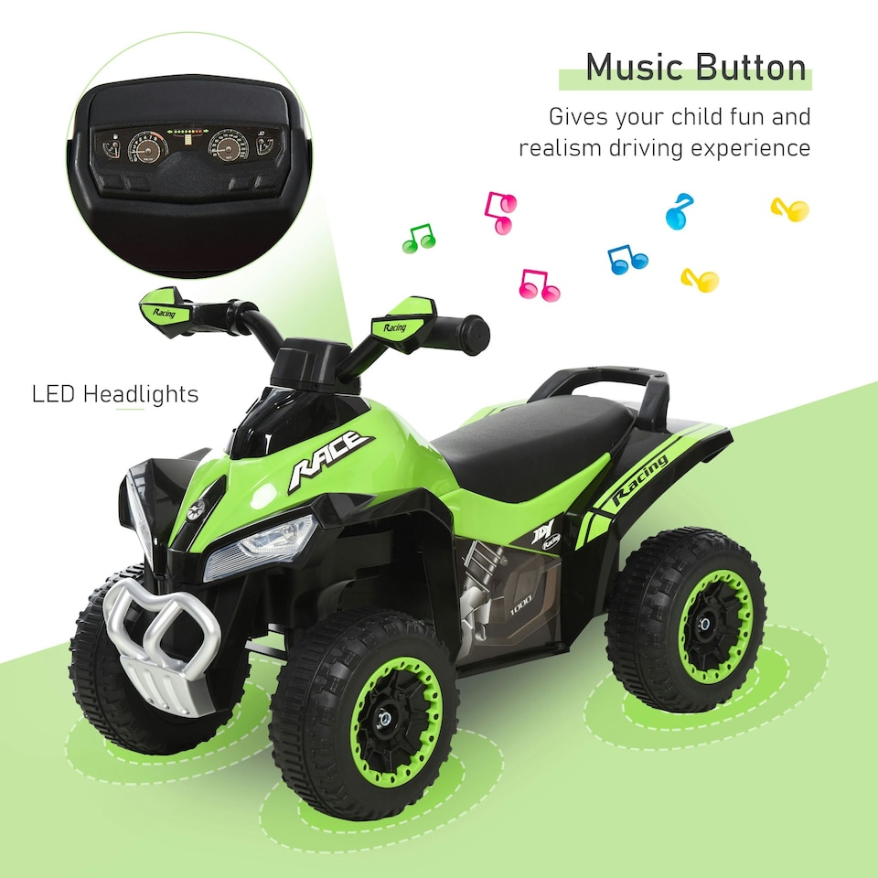 image 1 of HOMCOM No Power Quad Toddler Ride on Car Foot-to-Floor Sliding Green