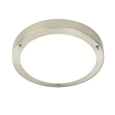 Portico LED Bathroom Flush Ceiling Light Frosted Glass, Satin Nickel IP44