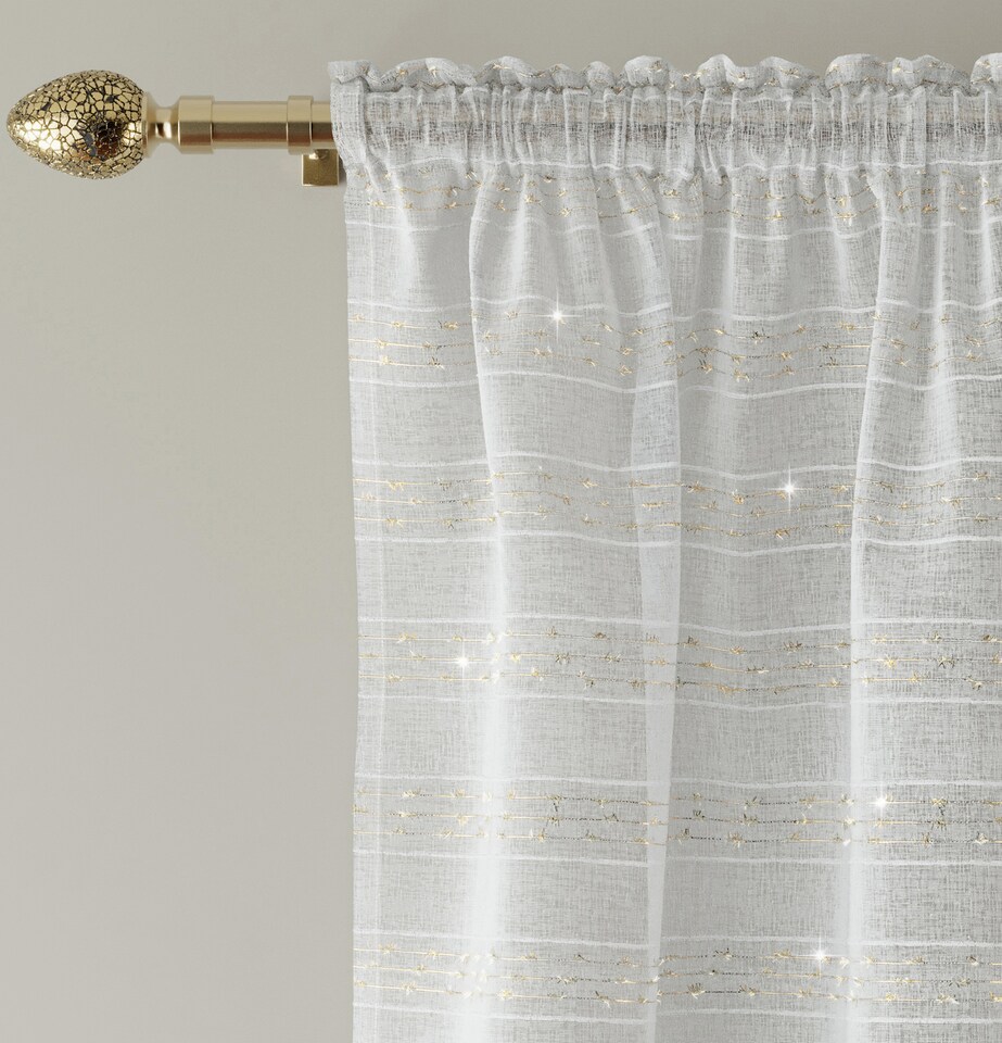 image 1 of Lima Gold Metallic Lurex Stripe Voile Panels - Pair 140 x 183cm (55x72") | Gold | Gold | 2