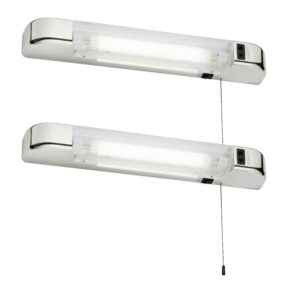 image 1 of Set of 2 Rise - Chrome Bathroom Shaver Lights Chrome | White