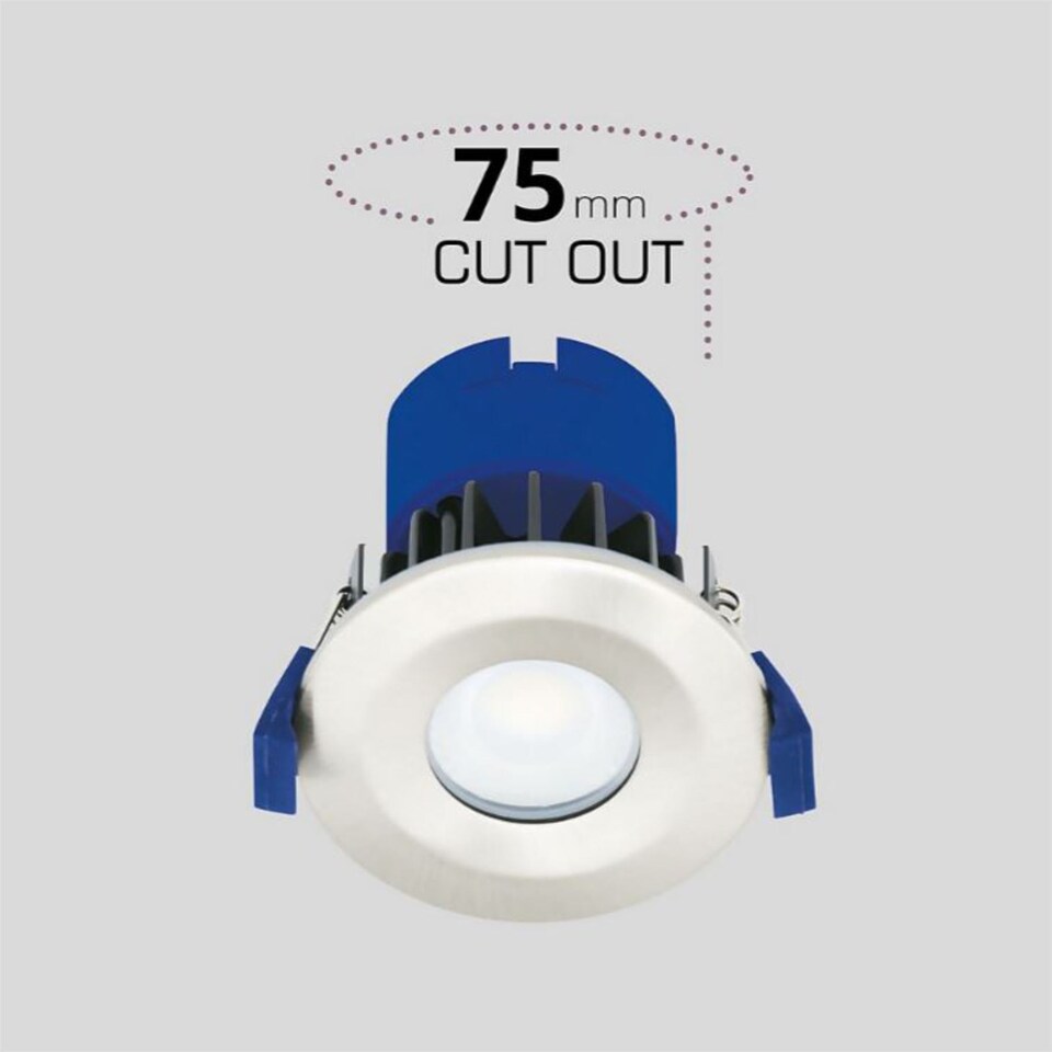 image 1 of Set of 10 Fire Rated LED Bathroom Downlights - Brushed Steel IP65 Recessed Downlights | Chrome | 10