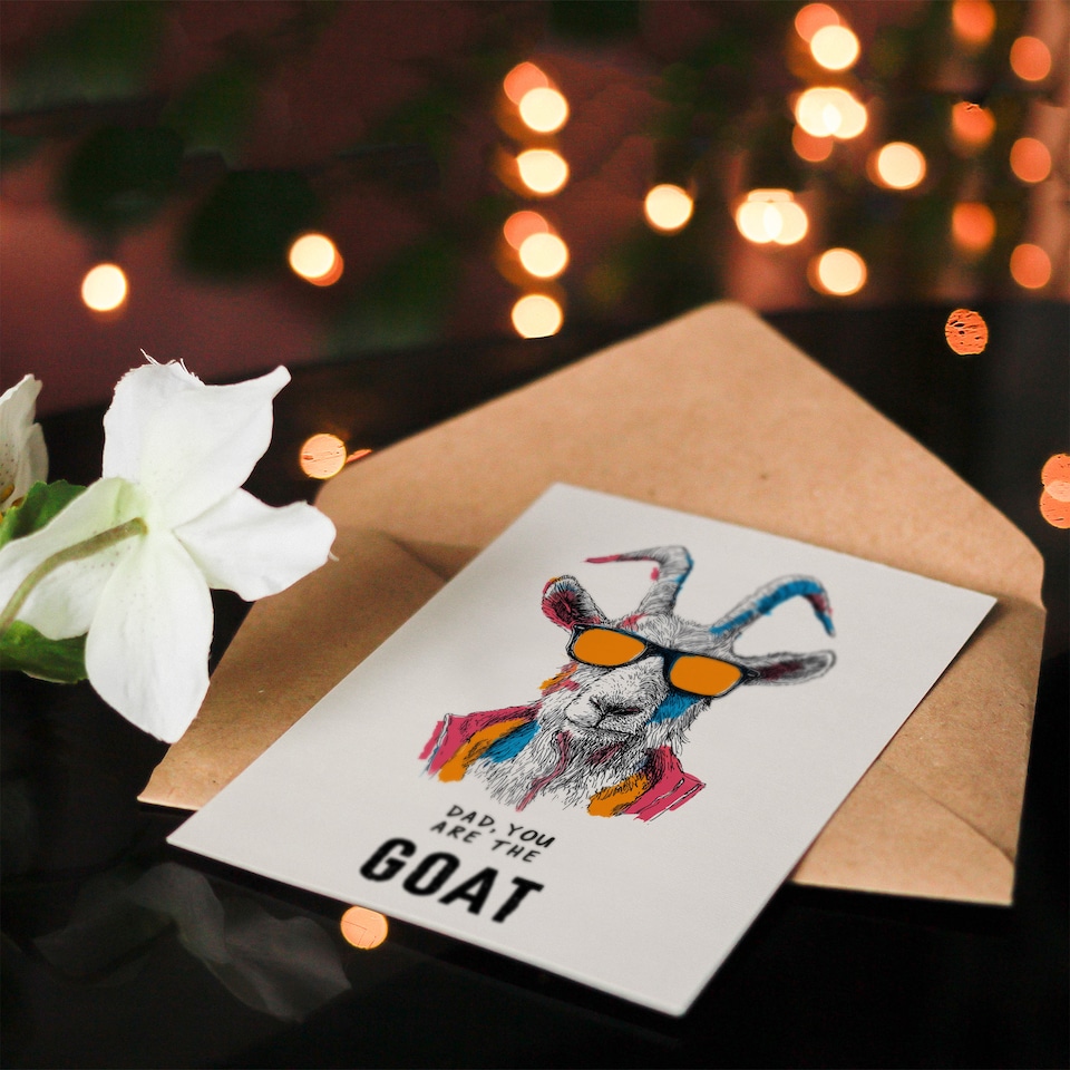 image 1 of Funny Father's Day Card for Dad Greatest Of All Time Goat Greeting Card Blank