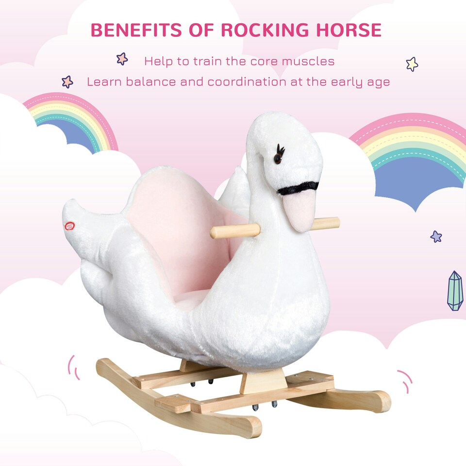 image 1 of HOMCOM Kids Rocking Horse Ride On Swan Toy w/ Music Safety Seat for Toddler