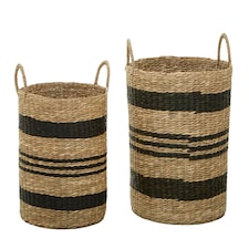 Interiors By Premier Set of 2 Seagrass Baskets with Black Stripes, Striped Storage Baskets, Distinctive Decorative Baskets Multi