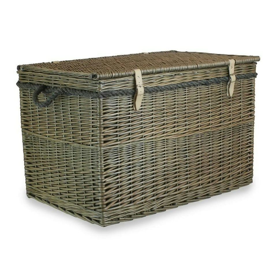 image 1 of Large Antique Wash Storage Wicker Basket | Brown | Brown | L