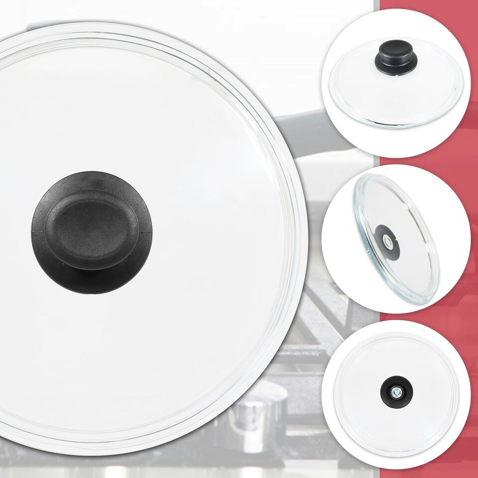 image 1 of SPARES2GO Glass Cookware Lid + Curved Handle Tempered Pan Pot Dish Cover Replacement Kit (16cm)