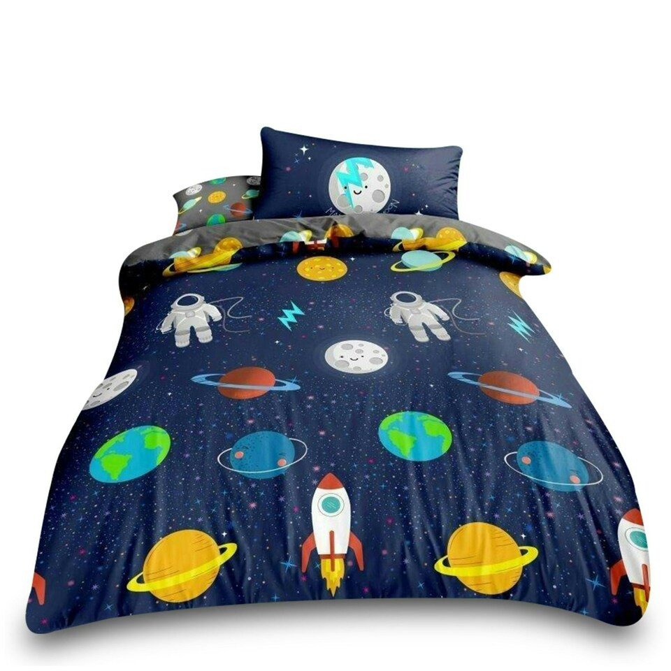 image 1 of VELVETIO Space Duvet Cover Set Reversible Soft Polycotton Kids Beddings Blue | Navy | Double