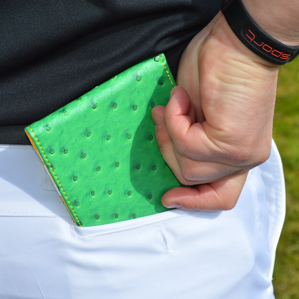 image 1 of Premium Ostrich Golf Scorecard Holder - Green / Yellow