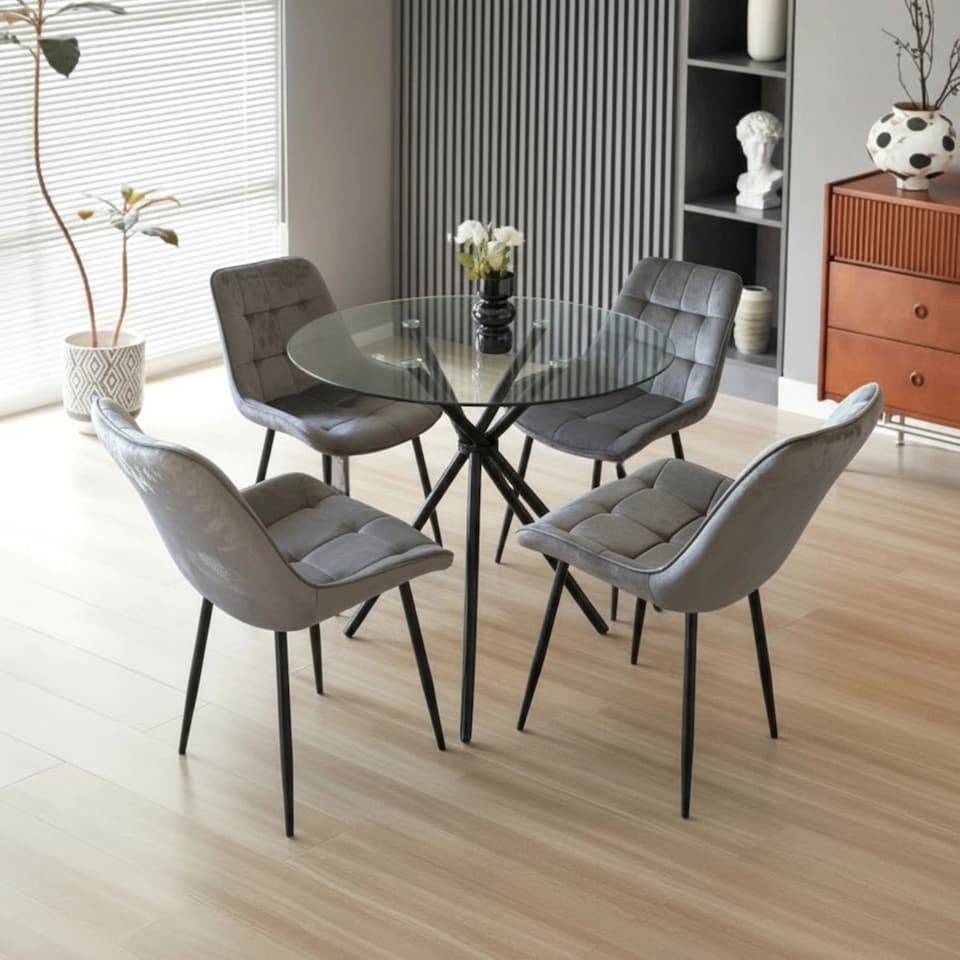 image 1 of New York Dining Table with 4 Erica Velvet Chairs - Grey | Grey