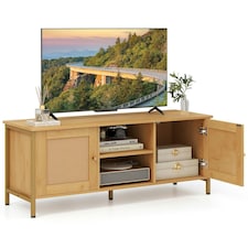 COSTWAY Boho TV Stand for 55 Inches Entertainment Center Natural Gold