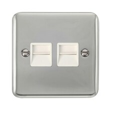 SE HOME Curved Polished Chrome Master Telephone Twin Socket White | Polished Chrome