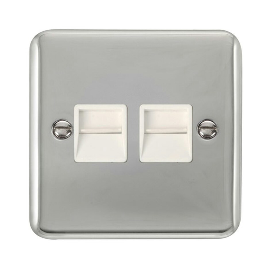 SE HOME Curved Polished Chrome Master Telephone Twin Socket White | Polished Chrome