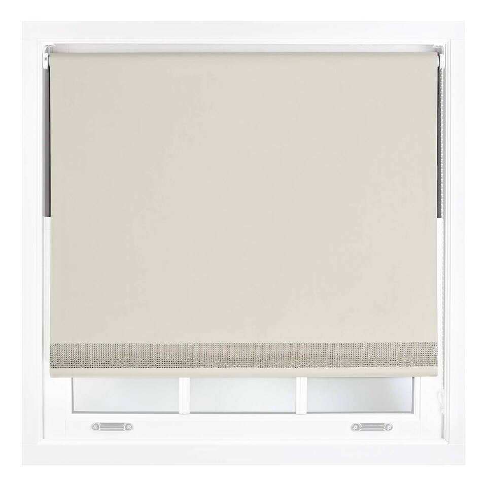 image 1 of FURNISHED Thermal Blackout Roller Blinds with Diamante Edge Made to Measure Window Shade | Cream | Cream | (W) 240cm x (L) 210cm