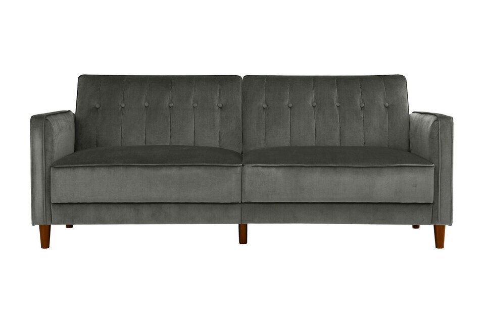image 1 of Pin tufted transitional Sofa Bed in velvet grey | Grey | GREY | Three Seater