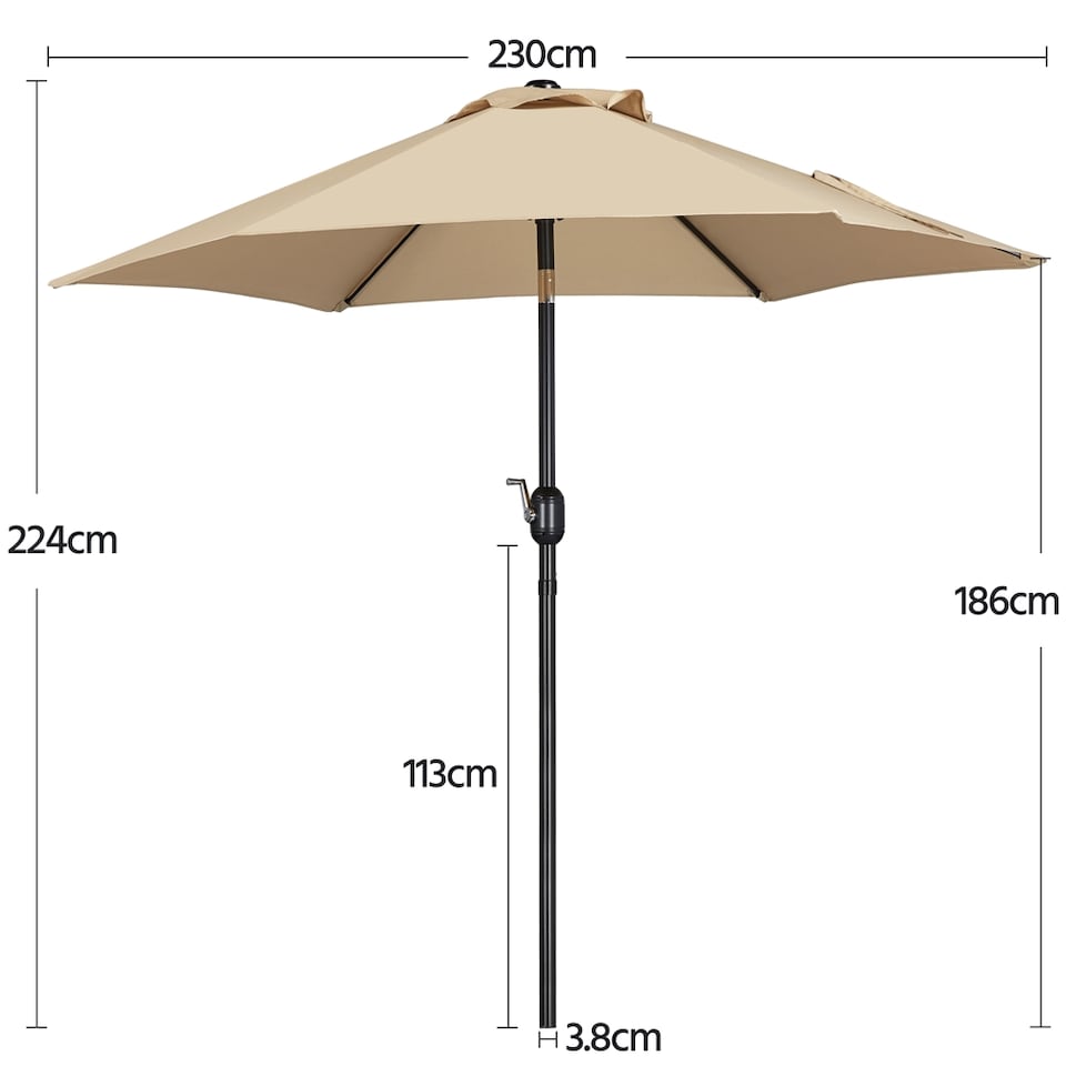 image 1 of Yaheetech 230 cm Patio Umbrella with 6 Ribs Push Button Tilt and Crank-Tan