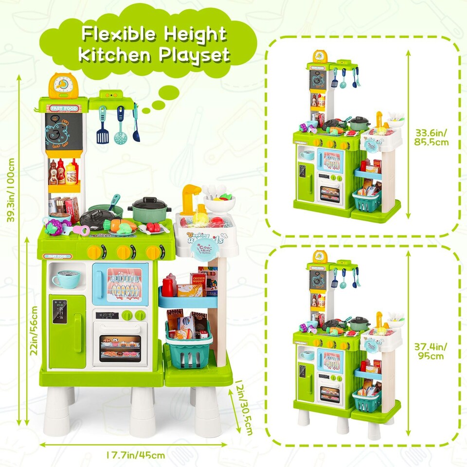 image 1 of Large Kitchen Playset for Kids (Green) - Pretend Cooking Toy Gift for Boys & Girls