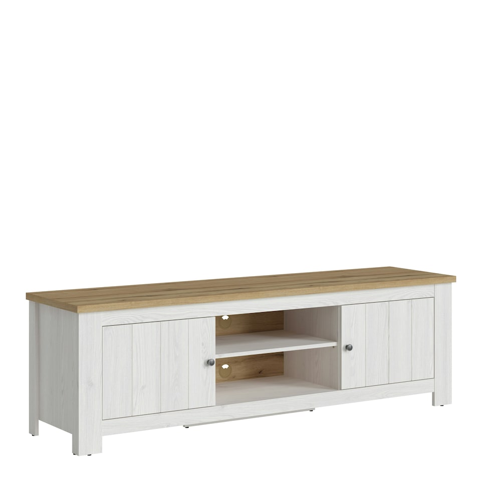 image 1 of Celesto 2 Door Wide TV Unit in White and Oak (189cm)