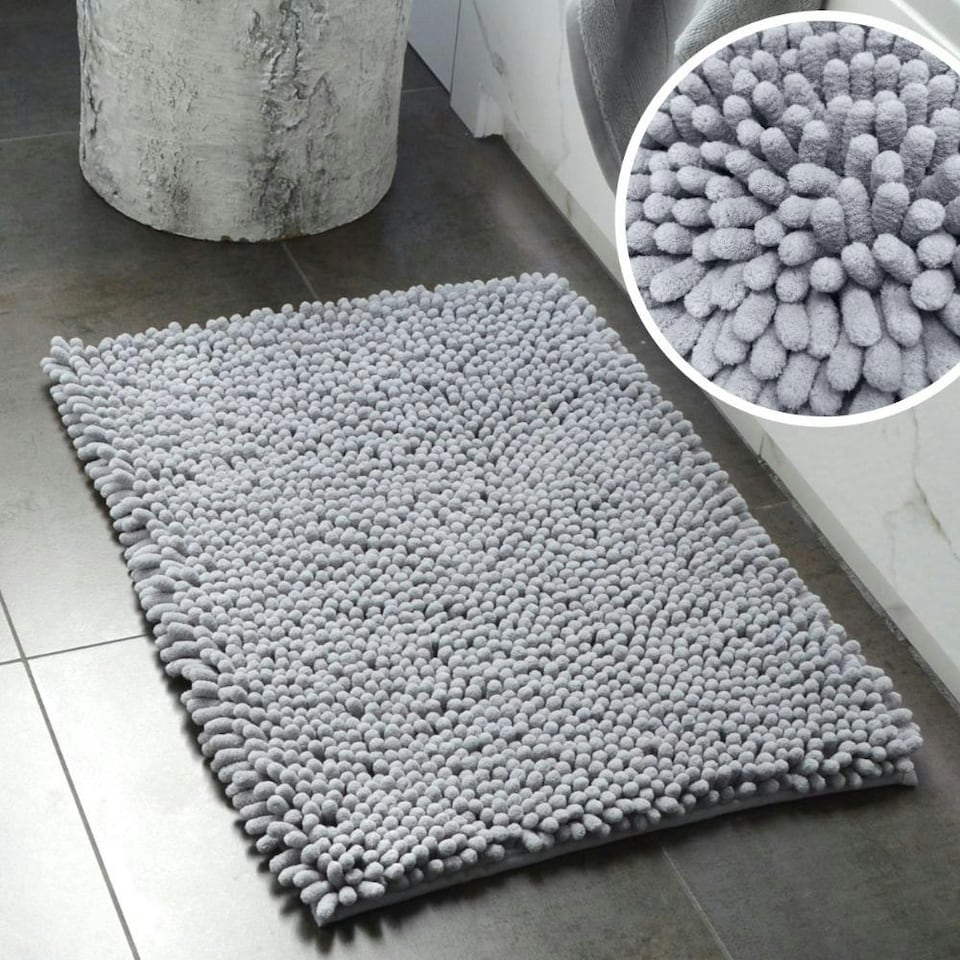 image 1 of Jumbo Chenille Bobble Bath Mat Non Slip | Grey | Charcoal