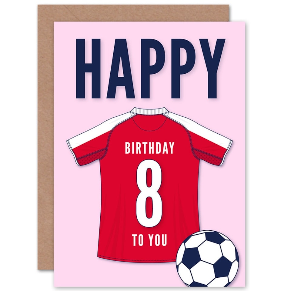 image 1 of Football Strip Kit White Red Jersey Age 8 Year Old Child Kids 8th Birthday Card