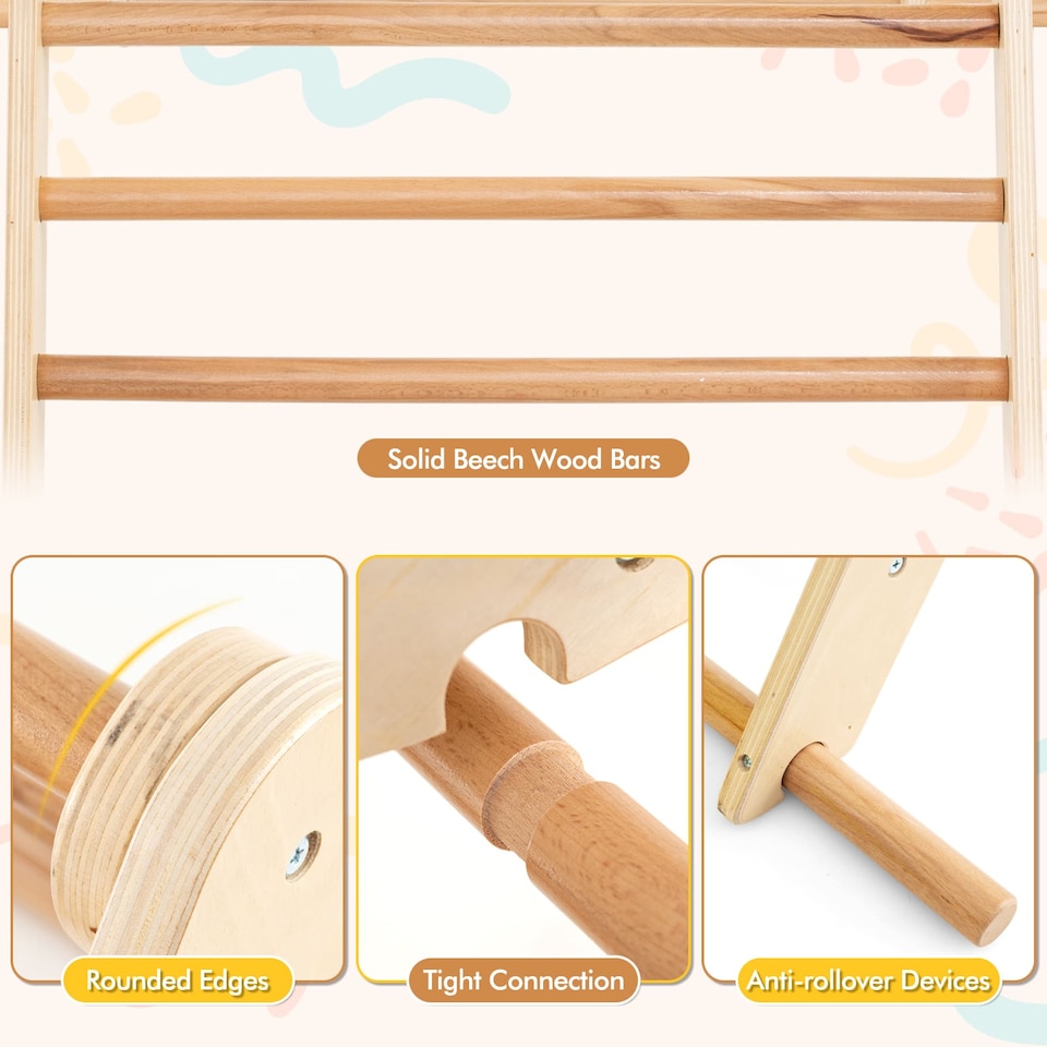 image 1 of COSTWAY Pikler Triangle Set Foldable Triangle Climber Climbing Toys-Natural