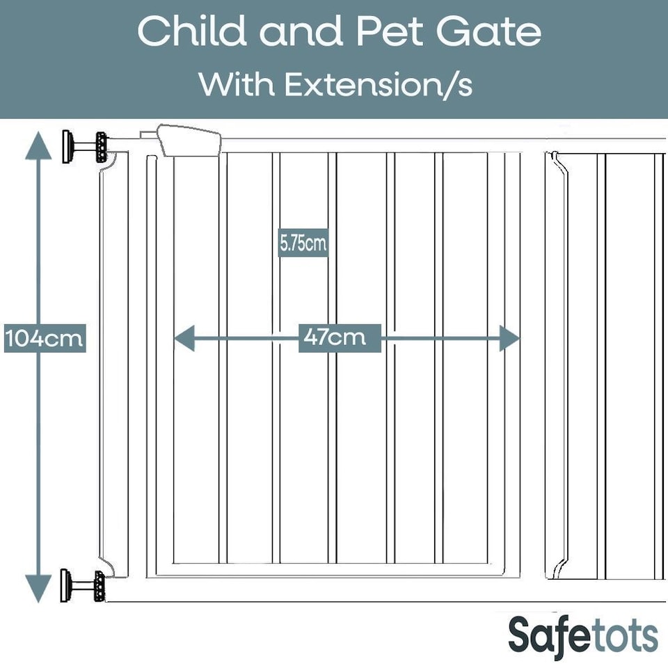 image 1 of Bettacare Child and Pet Gate, 126.7cm - 134.3cm, Slate Grey, Extra Tall Gate 104cm in Height, Pressure Fit Stair Gate, Baby Gate and suitable for Dog Gate or Pet Barrier, Easy Installation