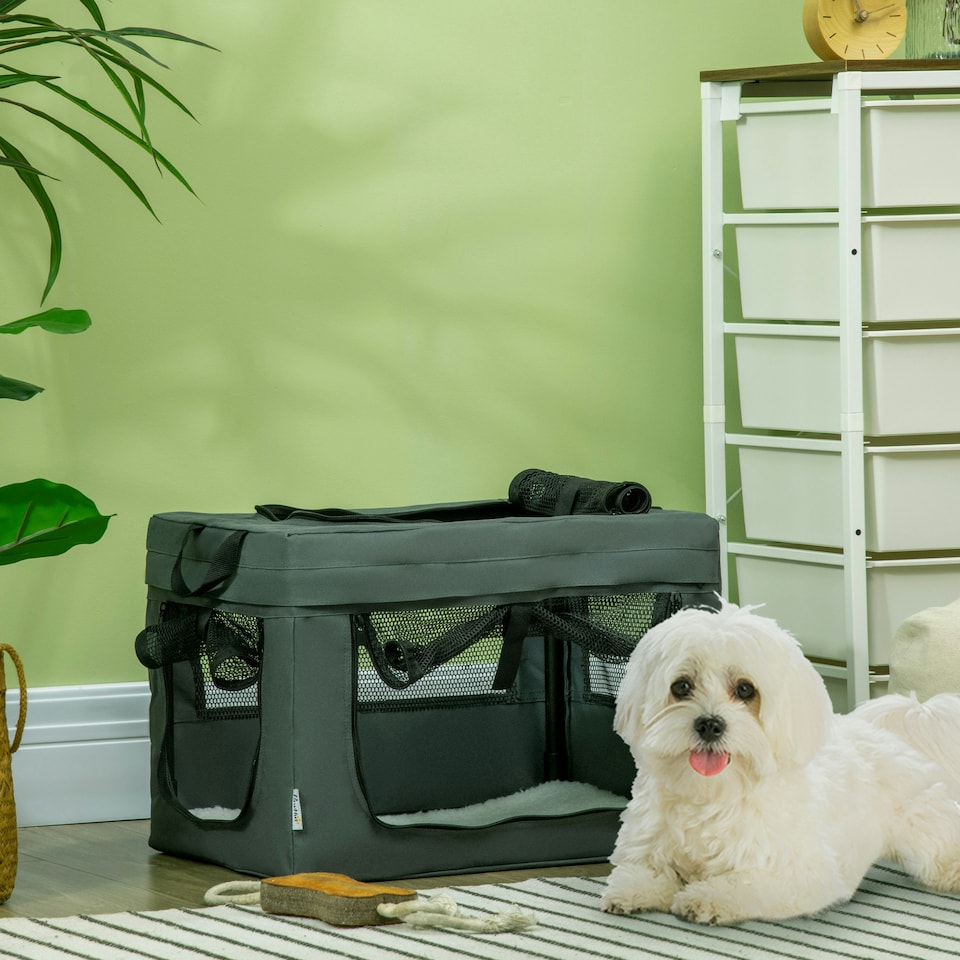 image 1 of PawHut 48.5cm Soft Side Pet Carrier w/ Cushion, for Miniature Dogs - Grey