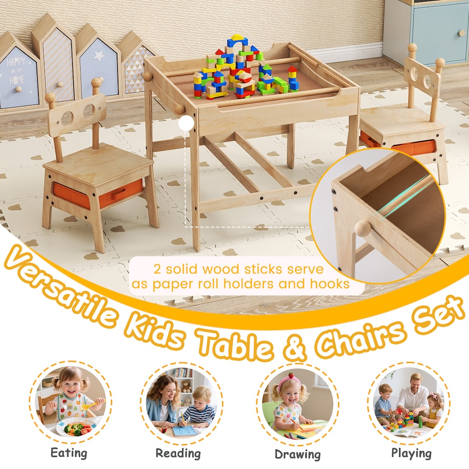 image 1 of COSTWAY 4 in 1 Kids Activity Table and Chairs Set Orange
