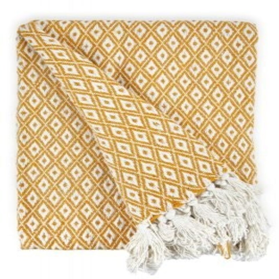 image 1 of Stockholm Collection Recycled Cotton Throw in Ochre (70" x 100") Yellow | Yellow