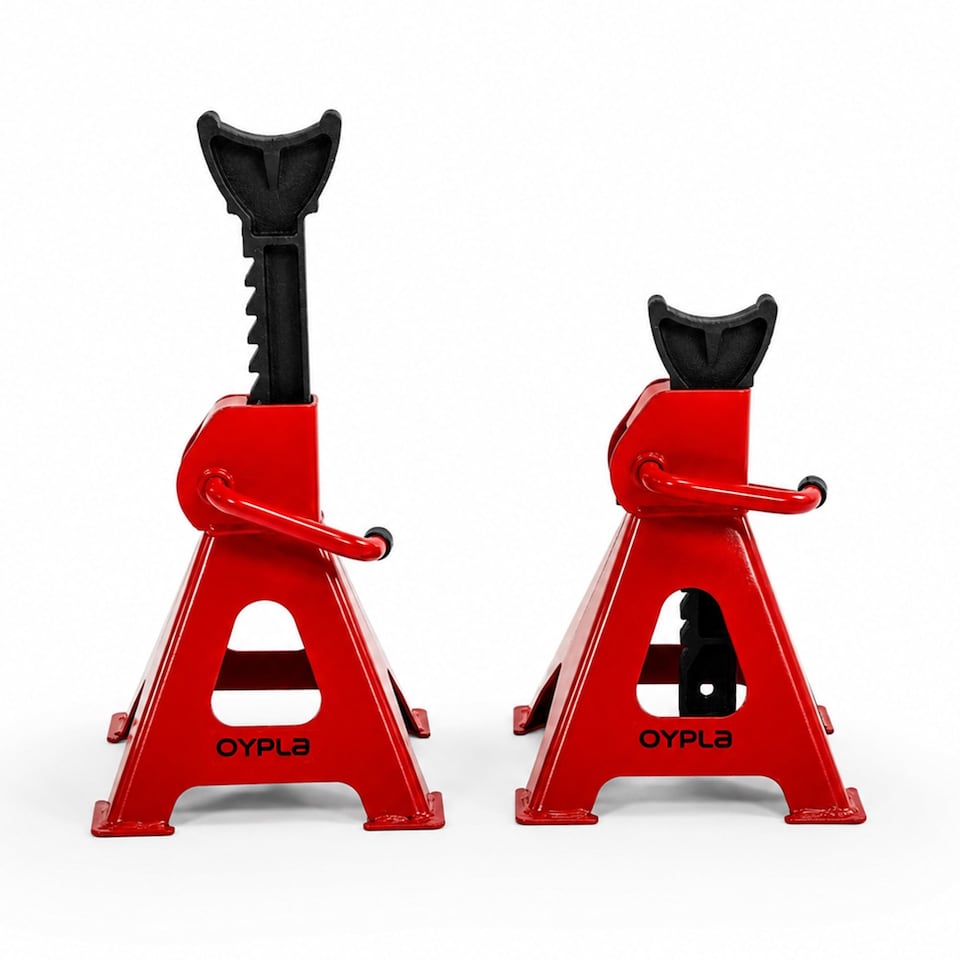 image 1 of 3 Ton Heavy Duty Ratchet Jack Lifting Axle Stands - Set of 2 | Red