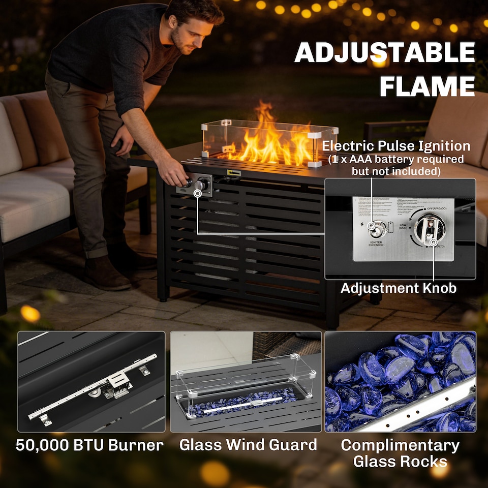 image 1 of Outsunny Steel Table W/ Rain Cover and Lid 50,000 BTU Outdoor Firepit