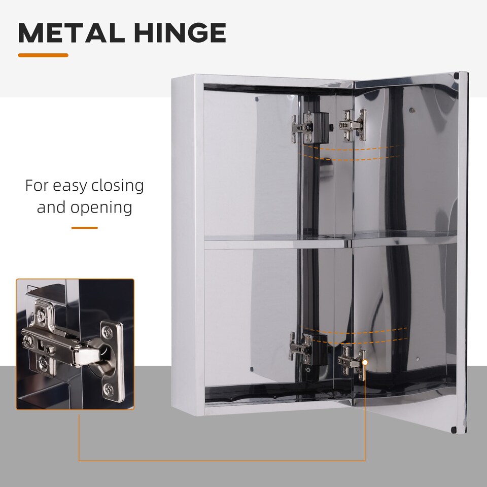 image 1 of HOMCOM Stainless Steel Wall-mounted Bathroom Mirror Storage Cabinet 300mm (W)