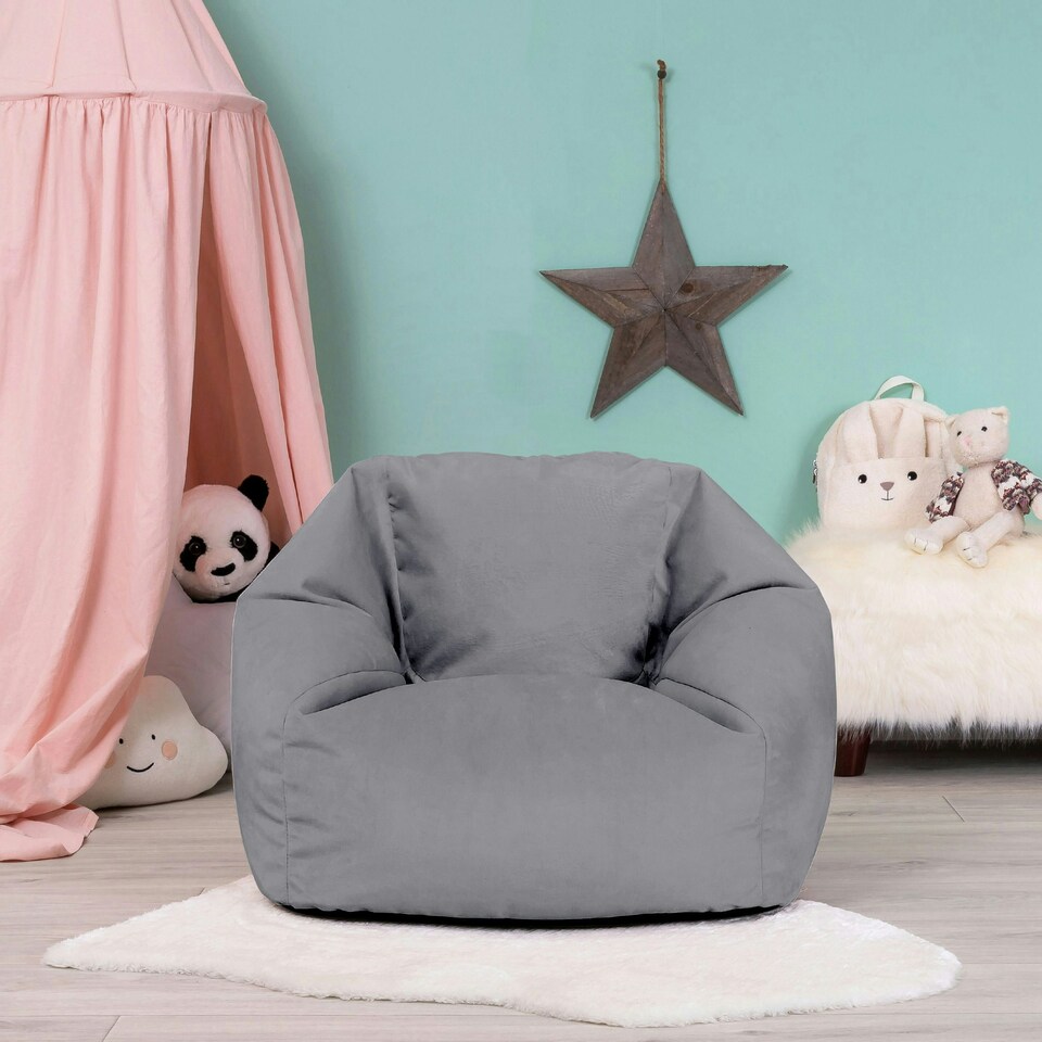 image 1 of icon Kids Aurora Velvet Bean Bag Chair Charcoal Grey Childrens Bean Bags Grey | Grey