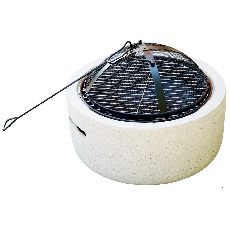 image 1 of Gr8 Garden Cream 18 Inch Round MgO Fire Pit Barbecue Grill BBQ Bowl Camping Heater Burner