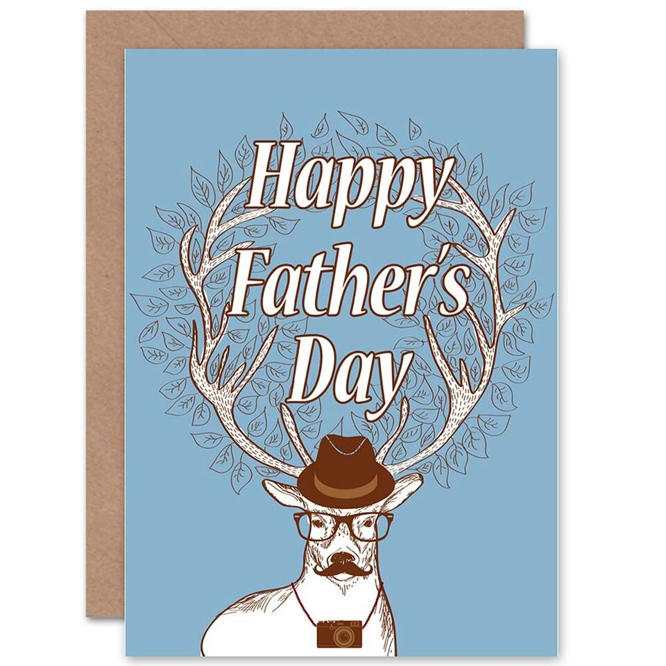 image 1 of Hipster Dad Stag With Camera Moustache Glasses Fun Fathers Day Card