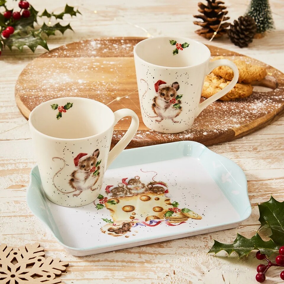 image 1 of Wrendale Designs Holly Jolly Christmas Mice Mug and Tray Set