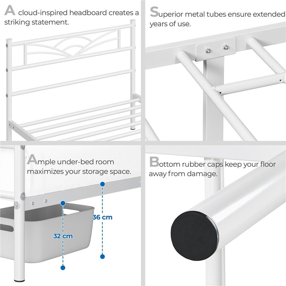 image 1 of Yaheetech Metal Platform Bed Frame with Cloud-inspired Design Headboard White, 3ft Single