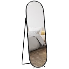 HOMCOM 40 160cm Full Length Mirror, Floor Standing or Leaning Against Wall Tall Mirror with Support Frame, Oval Full Body Mirror for Bedroom, Living Room, Black
