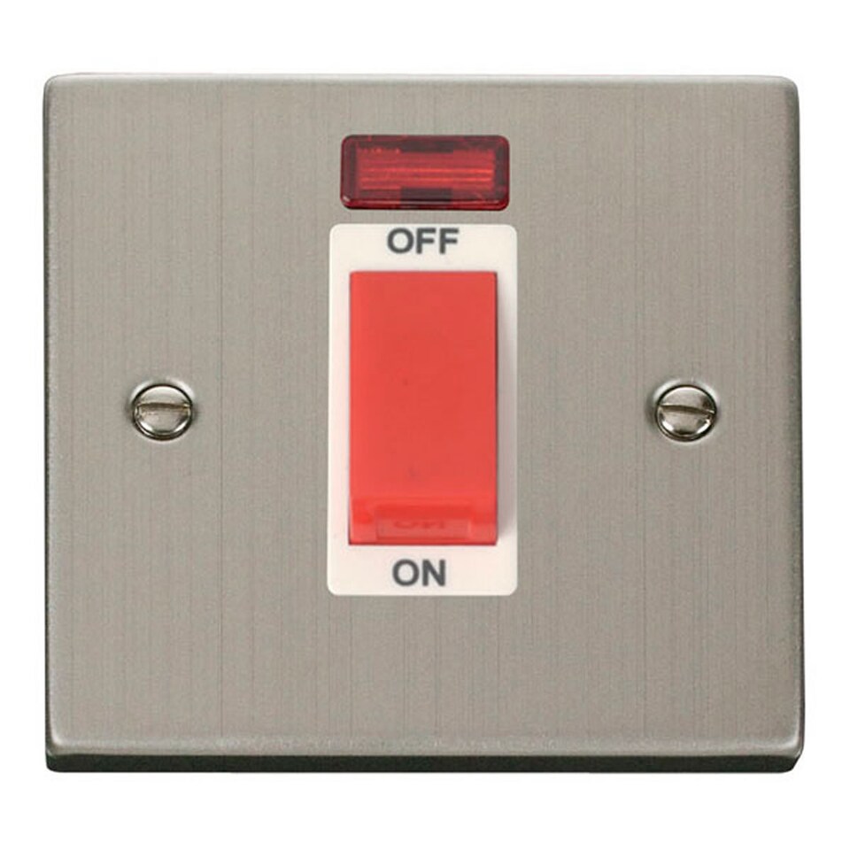 SE HOME Stainless Steel 1 Gang Size 45A Switch With Neon | Chrome | Stainless Steel