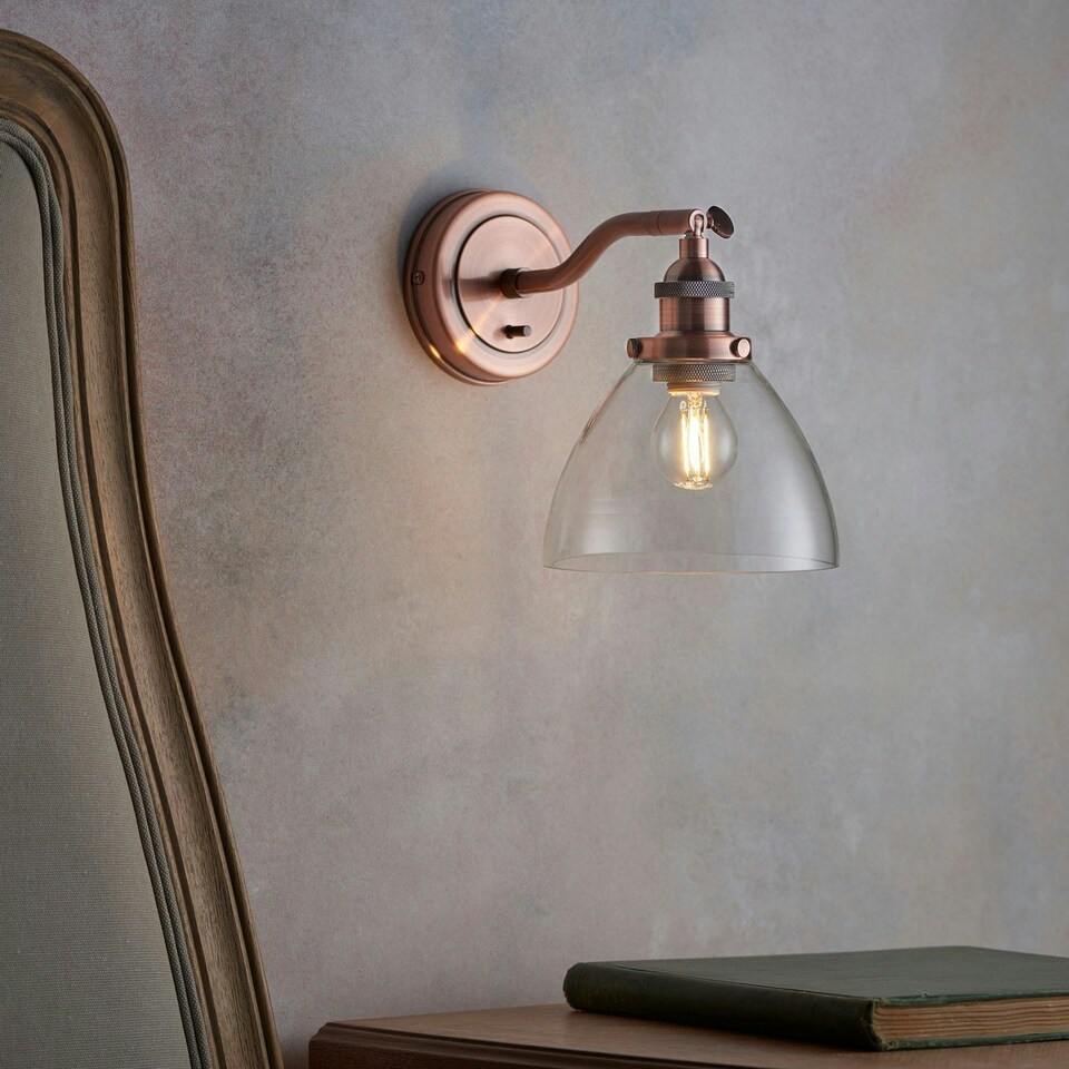 image 1 of Hansen 1 Light Wall Glass, Aged Copper Plate, E14