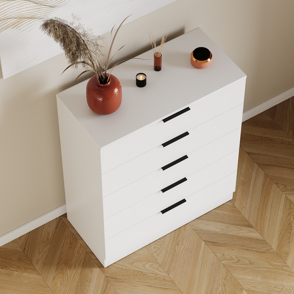 image 1 of Vida Designs Trega 5 Drawer Chest of Drawers Bedroom Clothing Organiser Storage Unit - White