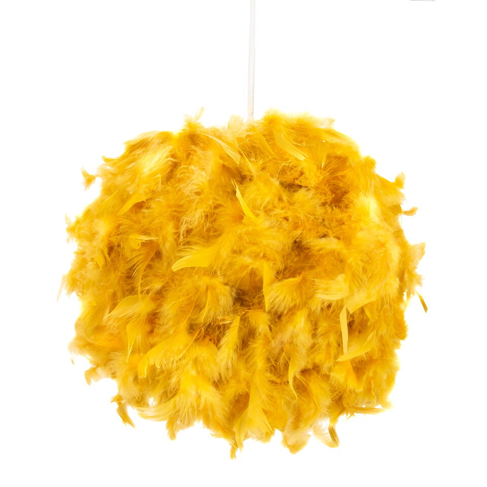image 1 of Eye-Catching and Designer Small Ochre Feather Decorated Pendant Lighting Shade | Yellow